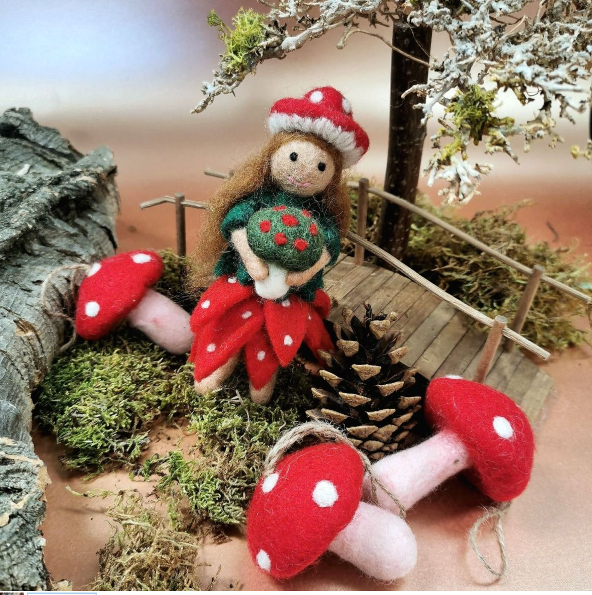 Handmade Felt Toadstool Fairy Hanging Autumnal Decoration