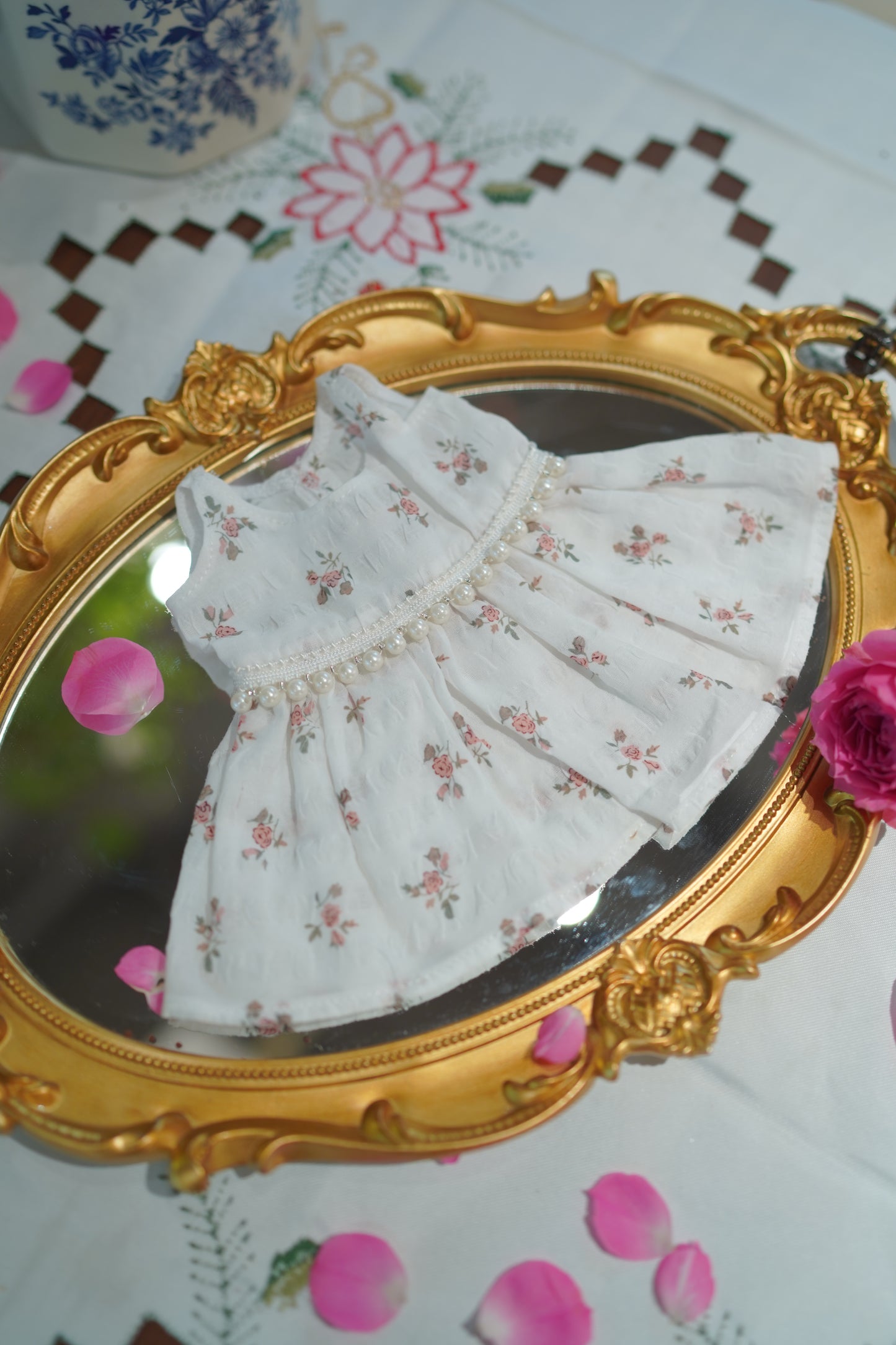 Floral and Pearl Doll Dress