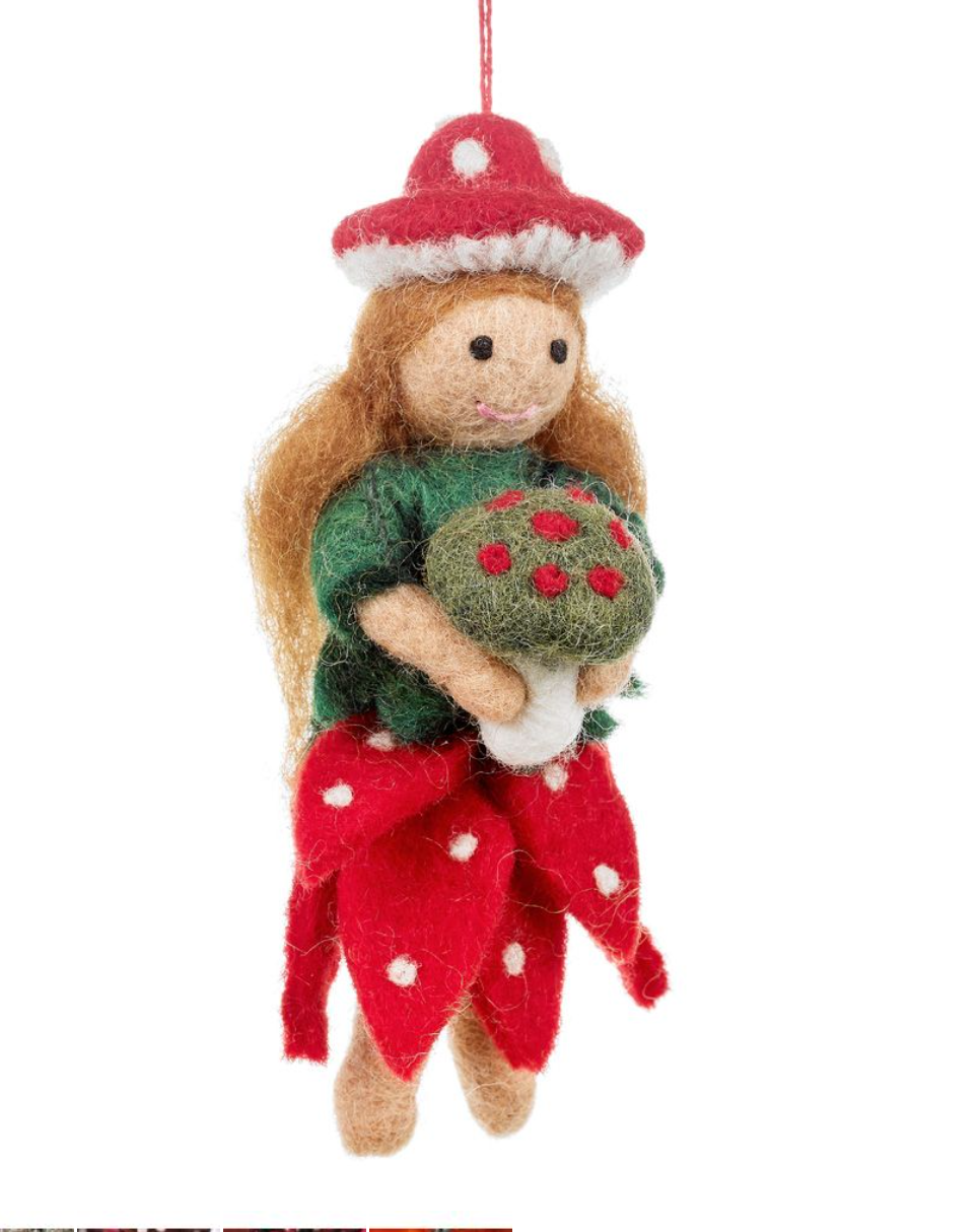 Handmade Felt Toadstool Fairy Hanging Autumnal Decoration
