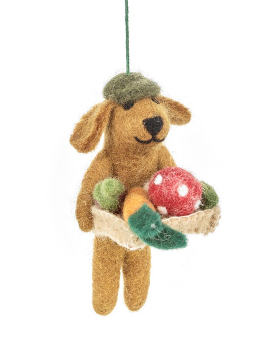 Handmade Felt Dom the Gardening Dog Hanging Decoration