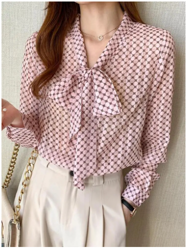 Elegant Polka Dot Bow Shirt